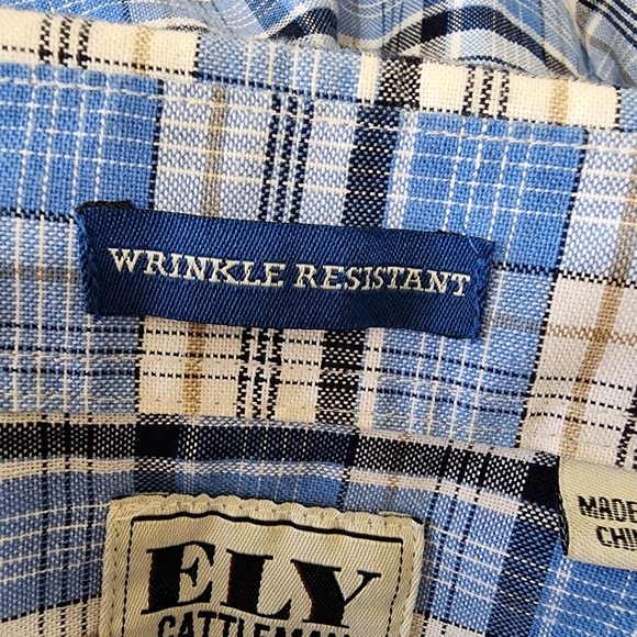 Ely Cattleman Blue Plaid Western Pearl Snap Wrinkle Resistant Shirt Men’s Big 4X - Picture 12 of 13